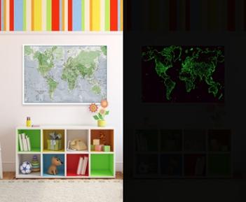 Carte murale phosphorescente - Le Monde (en anglais) | Maps International carte murale petit tube Maps International 