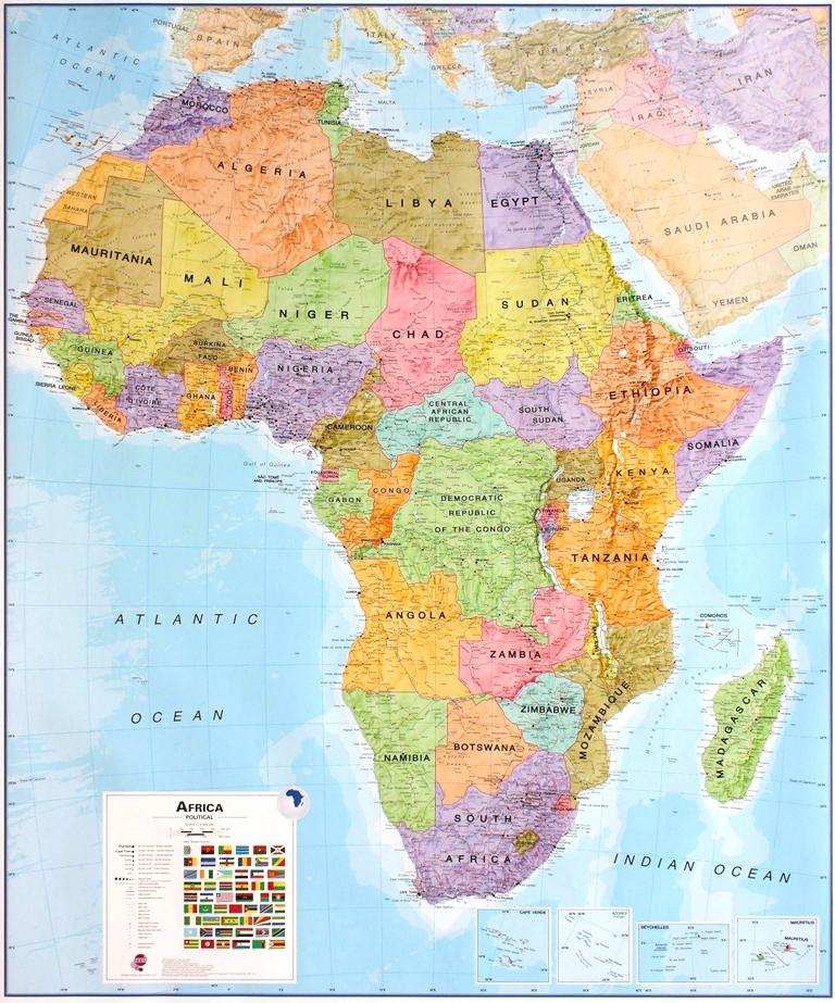 Carte murale plastifiée (en anglais) - Afrique politique - 100 x 120 cm, avec lattes de maintien en bois | Maps International carte murale grand tube Maps International 
