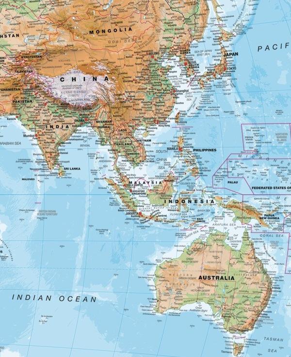 Carte murale (en anglais) - Monde physique - 136 x 84 cm | Maps International carte murale grand tube Maps International 