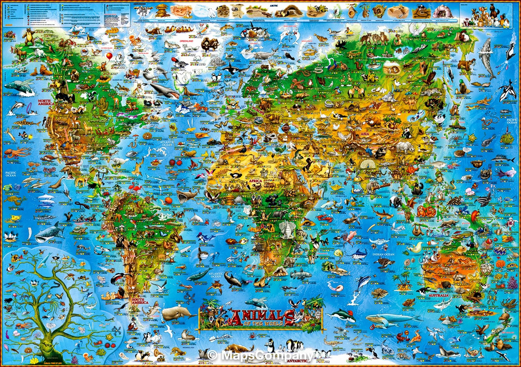 Carte du monde animaux pour enfants