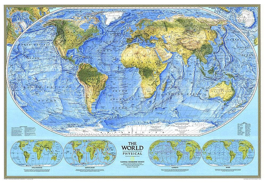 1994 World Physical Map Wall Map 