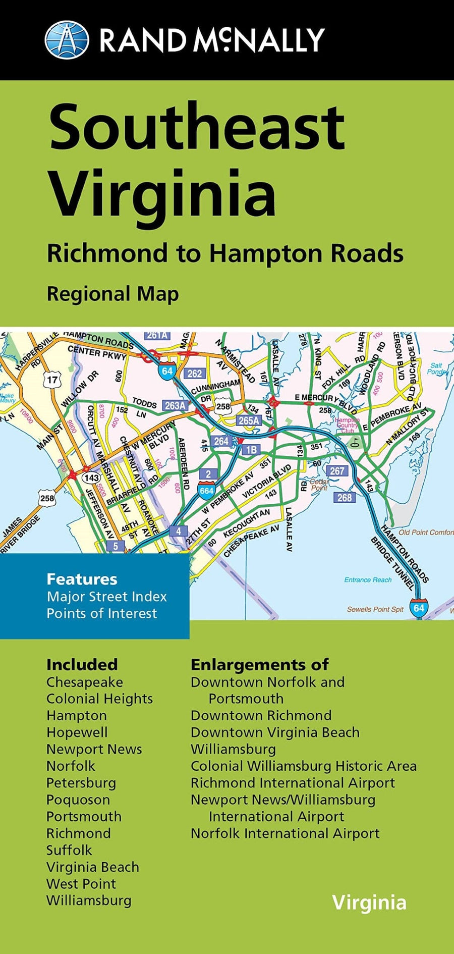 Richmond to Hampton Roads SE Virginia Regional Map | Rand McNally carte pliée 
