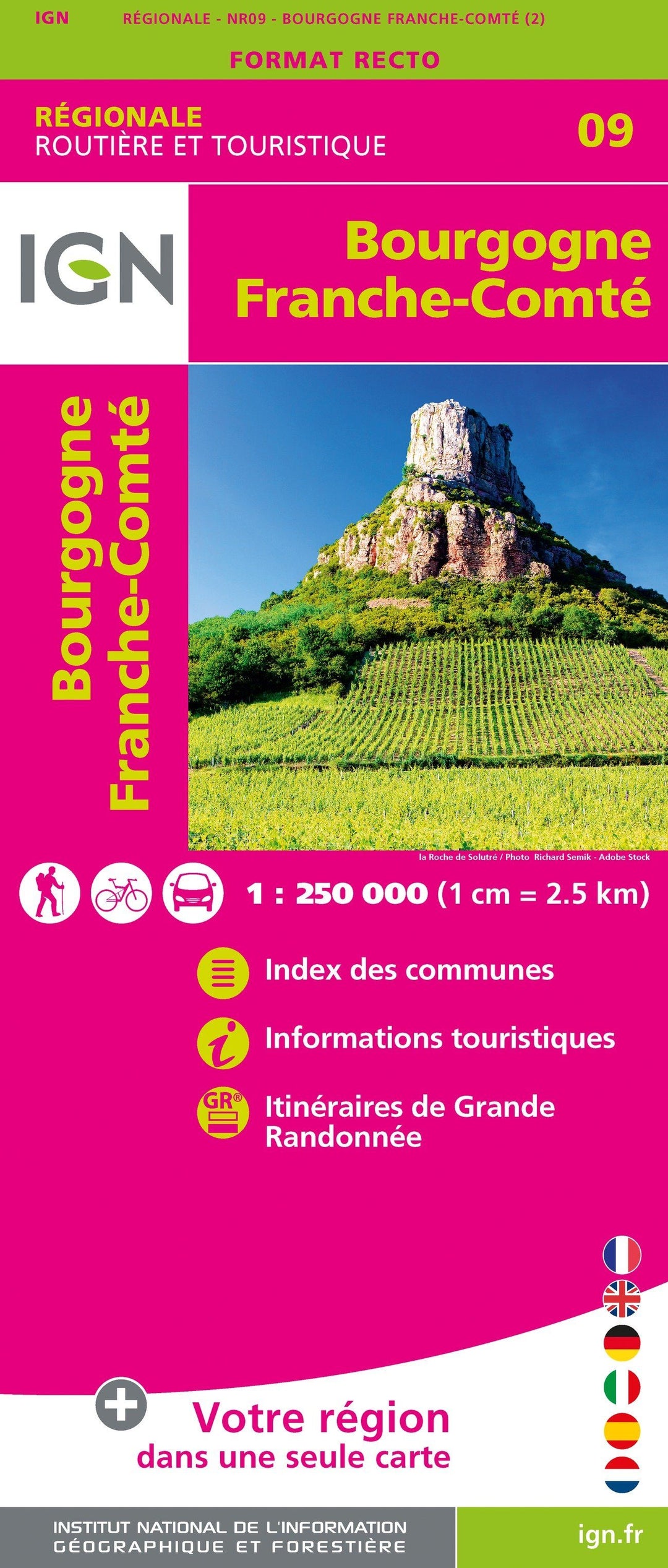 Carte régionale n° 9 : Bourgogne & Franche Comté - VERSION MURALE ET PLASTIFIEE | IGN carte murale grand tube IGN 