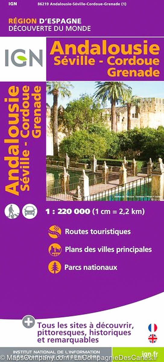 Carte routière de l'Andalousie (Séville, Cordoue, Grenade) | IGN - La Compagnie des Cartes