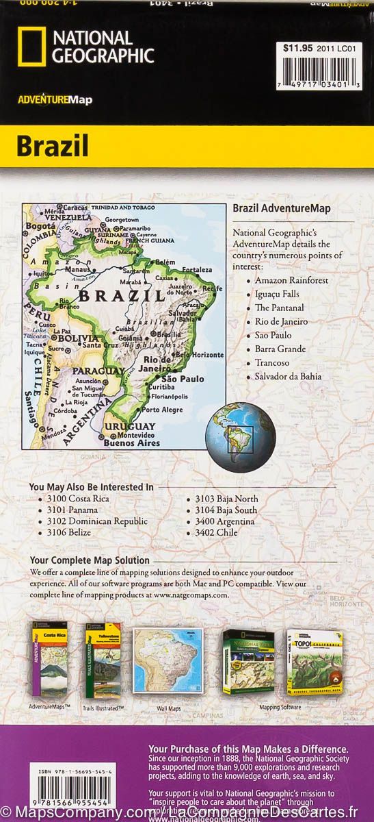 Carte routière - Brésil | National Geographic carte pliée National Geographic 