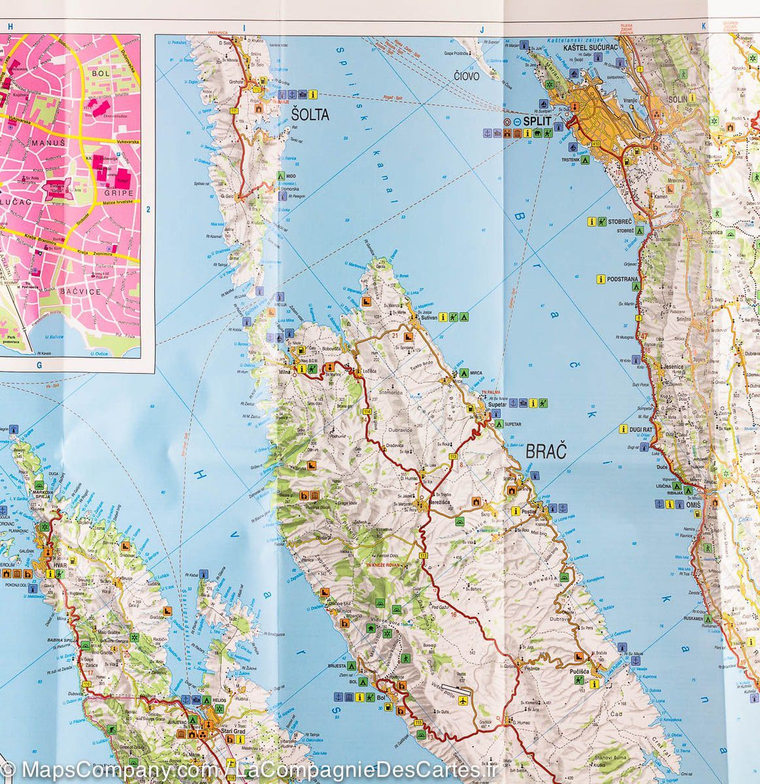 Carte routière - Côte de Dalmatie Centrale n° 3 (Brac, Hvar, Split) | Freytag & Berndt carte pliée Freytag & Berndt 