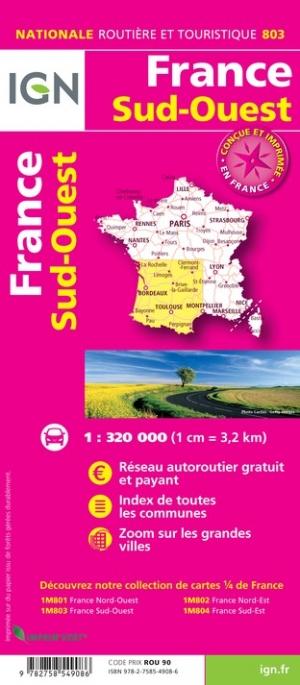 Carte routière - France Sud-Ouest - VERSION MURALE ET PLASTIFIEE | IGN carte murale grand tube IGN 