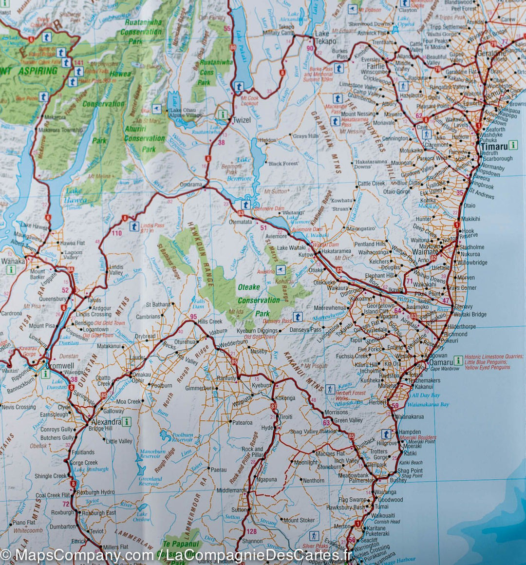 Carte routière de l'Ile du Sud (Nouvelle Zélande) | Hema Maps - La Compagnie des Cartes