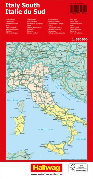 Carte routière - Italie du Sud | Hallwag carte pliée Hallwag 