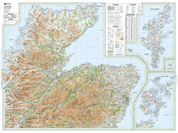 Carte routière n° 1 - Ecosse - Orkney & Shetland | Ordnance Survey - Road carte pliée Ordnance Survey 