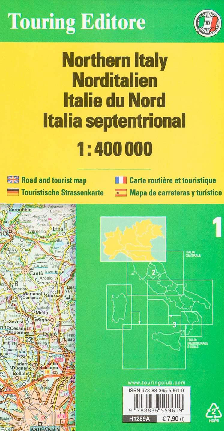 Carte routière n° 1 - Italie Nord | Touring Club Italiano - 1/400 000 carte pliée Touring 