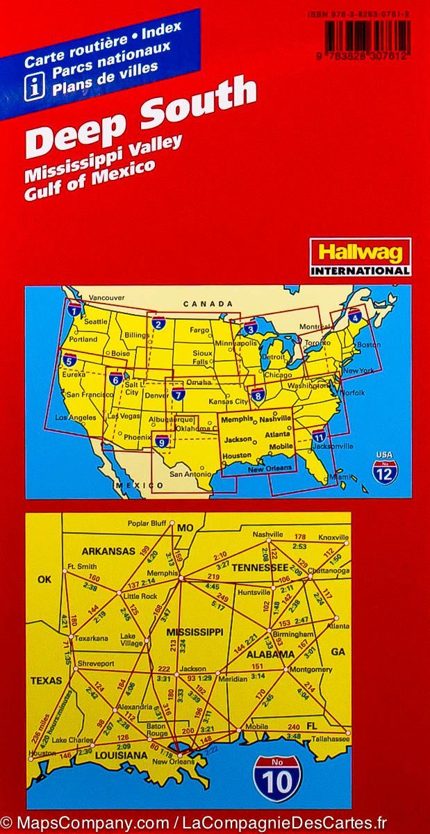 Carte routière n° 10 - Sud des USA (Vallée du Mississippi, Golfe du Mexique) | Hallwag carte pliée Hallwag 