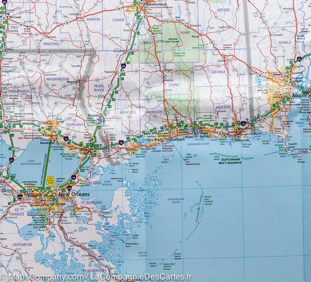 Carte routière n° 10 - Sud des USA (Vallée du Mississippi, Golfe du Mexique) | Hallwag carte pliée Hallwag 