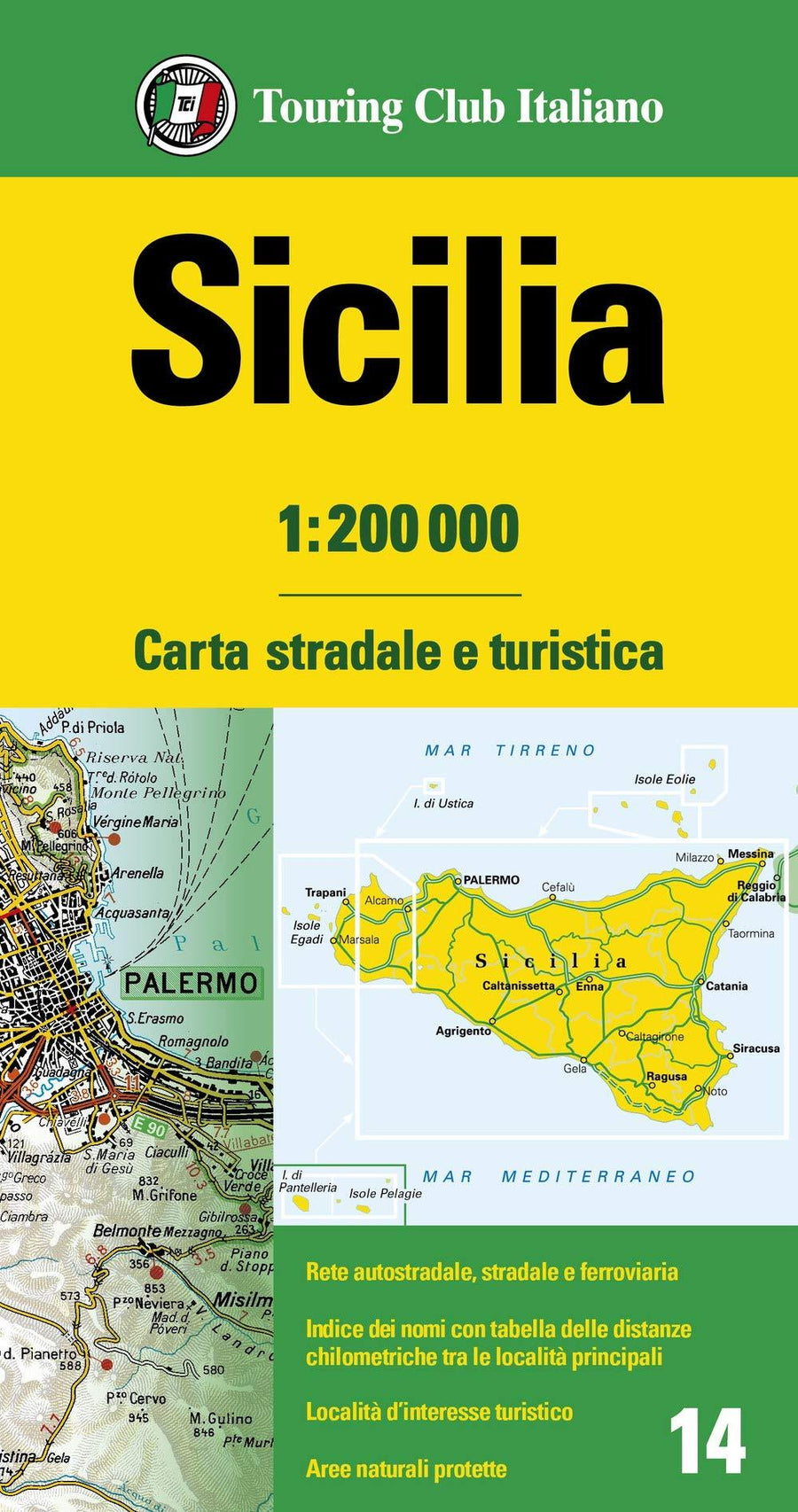 Carte routière n° 14 - Sicile | Touring Club Italiano-1/200 000 carte pliée Touring 