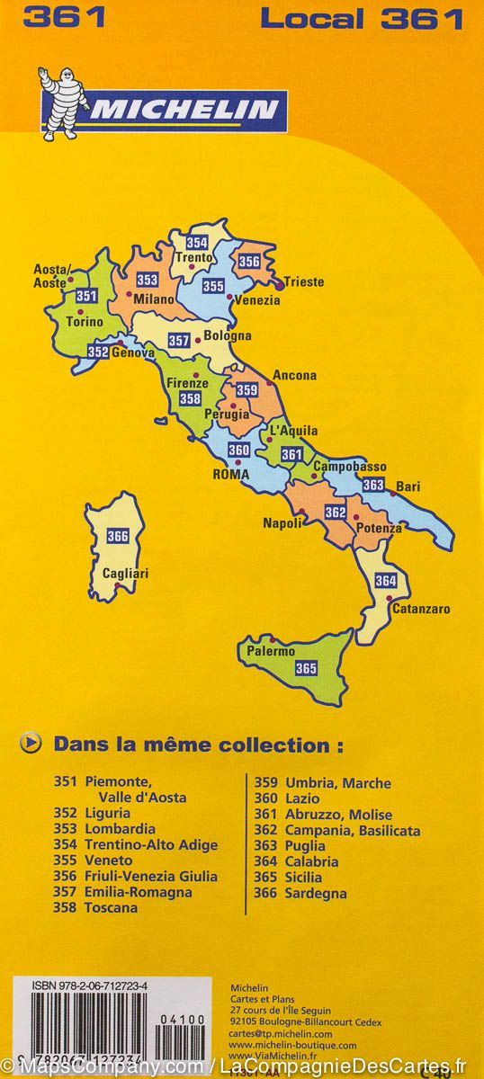 Carte routière n° 361 - Abruzzes et Molise (Région d'Aquila) | Michelin carte pliée Michelin 