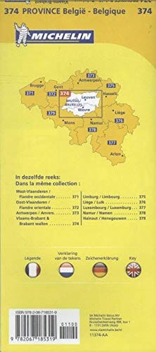 Carte routière n° 374 - Brabant Flamand & Brabant Wallon | Michelin carte pliée Michelin 