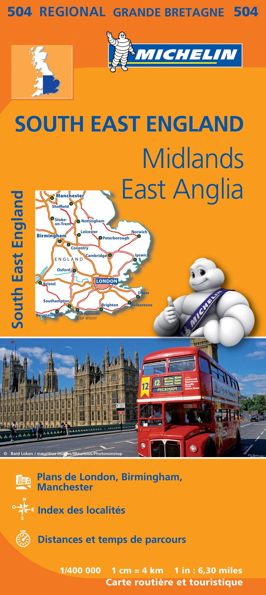 Carte routière n° 504 - Angleterre Sud-Est, Midlands & EastBirmingham, Manchester Anglia | Michelin carte pliée Michelin 