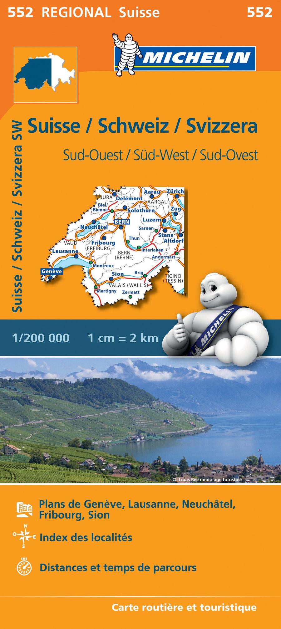 Carte routière n° 552 - Suisse sud-ouest | Michelin carte pliée Michelin 