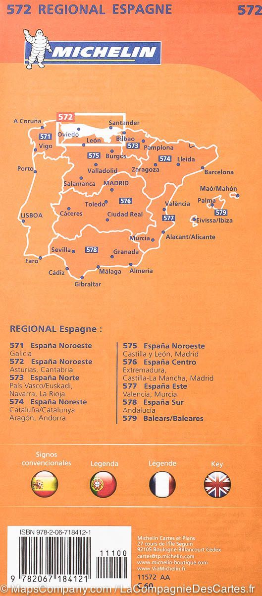 Carte routière n° 572 - Espagne nord-est (Asturies, Cantabrie) | Michelin carte pliée Michelin 