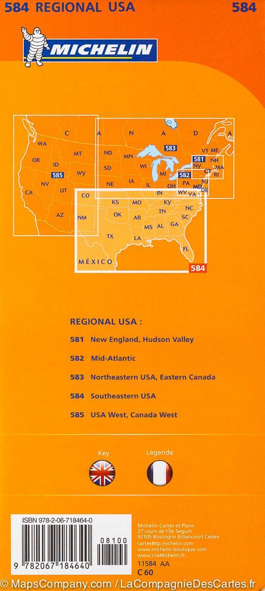 Carte routière n° 584 - sud-est des USA | Michelin carte pliée Michelin 