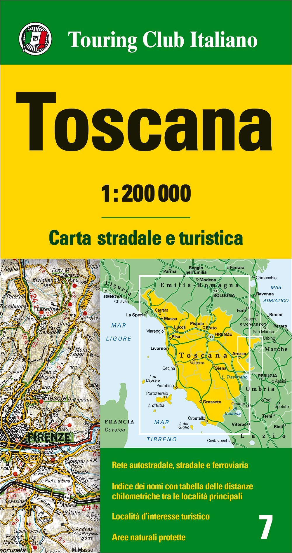 Carte routière n° 7 - Toscane | Touring Club Italiano-1/200 000 carte pliée Touring 