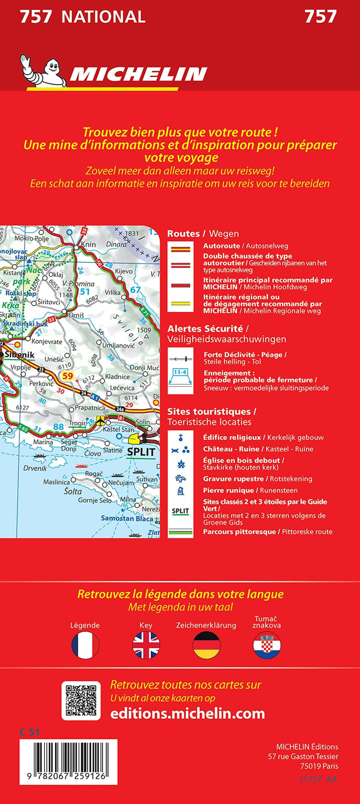 Carte routière n° 757 - Croatie | Michelin carte pliée Michelin 