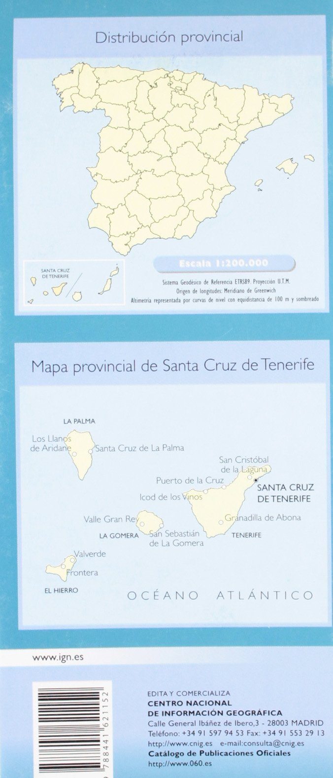 Carte routière provinciale - Santa Cruz de Tenerife (Tenerife, îles Canaries), n° 38 | CNIG carte pliée CNIG 