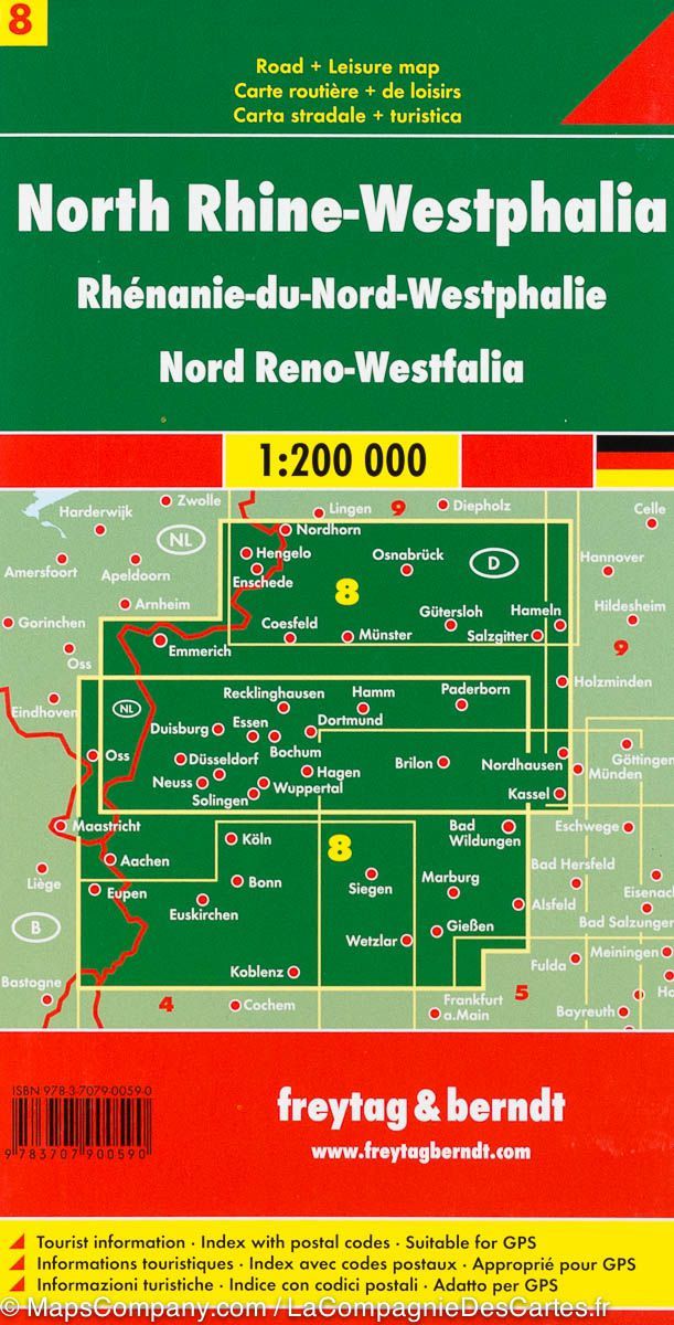 Carte routière - Rhénanie du nord et de Westphalie (Allemagne) | Freytag & Berndt carte pliée Freytag & Berndt 