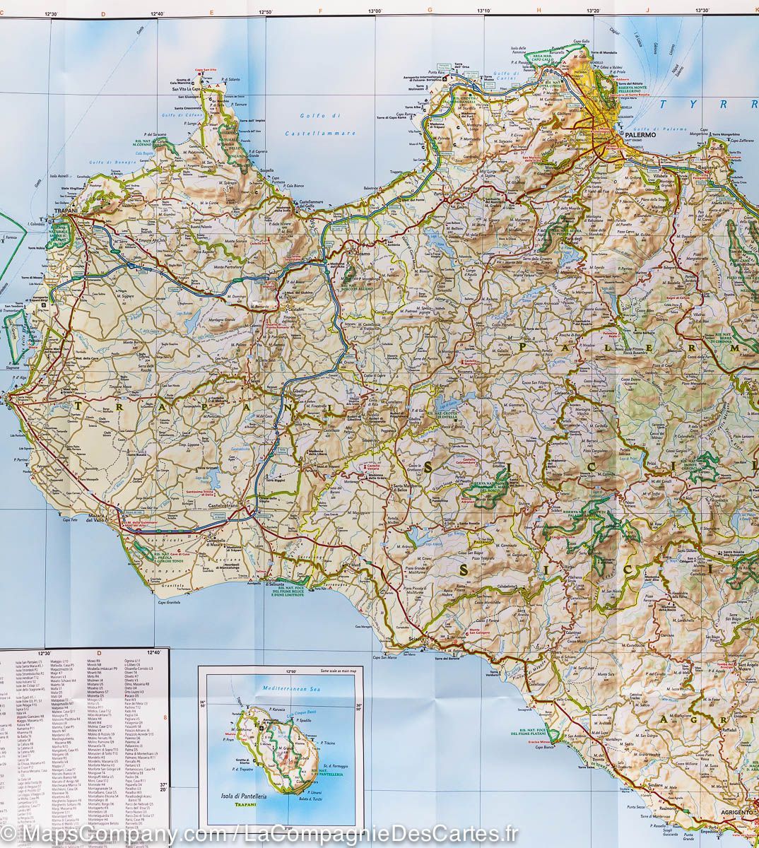 Carte routière de la Sicile | National Geographic - La Compagnie des Cartes
