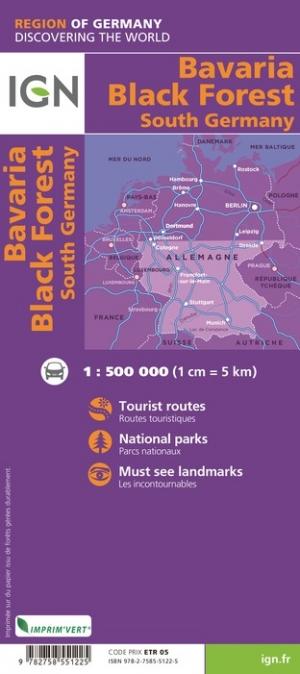 Carte routière - sud de l'Allemagne - Bavière & Forêt Noire | IGN carte pliée IGN 