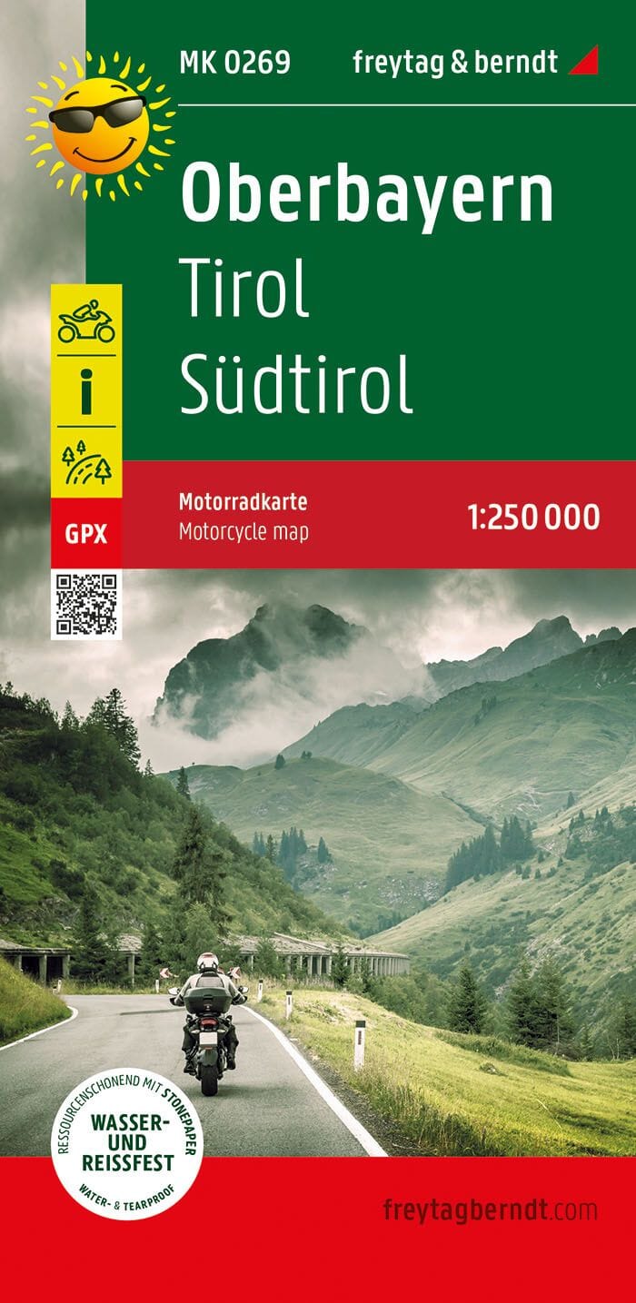 Carte spéciale moto - Haute-Bavière, Tyrol, Sud-Tyrol | Freytag & Berndt carte pliée Freytag & Berndt 