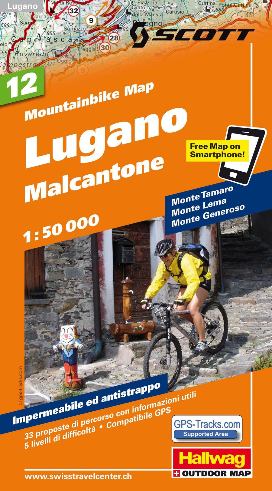 Carte spéciale VTT n° WKM.12 - Lugano, Malcantone (Suisse) | Hallwag carte pliée Hallwag 