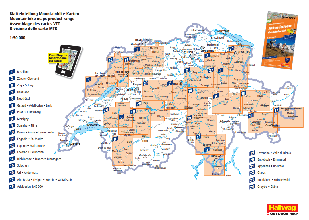 Carte spéciale VTT n° WKM.21 - Appenzell, Rheintal (Suisse) | Hallwag carte pliée Hallwag 