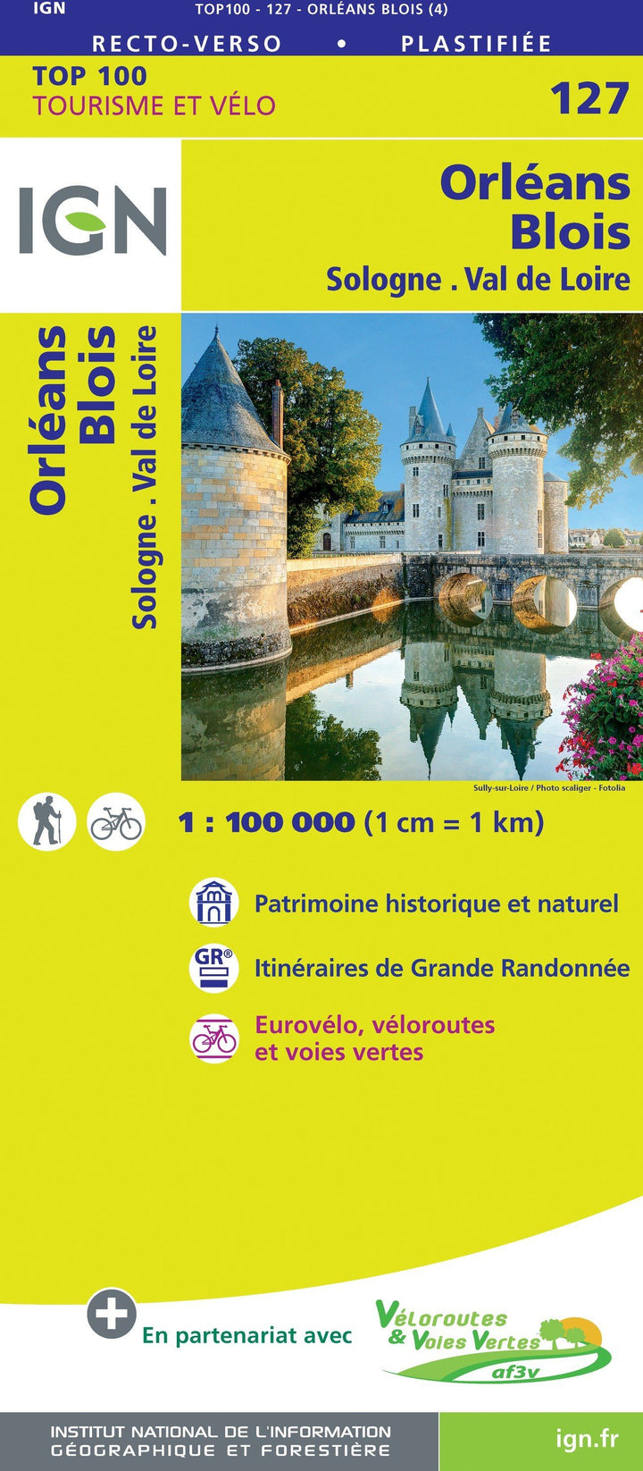 Carte TOP 100 n° 127 - Orléans, Blois, Sologne & Val de Loire | IGN carte pliée IGN 