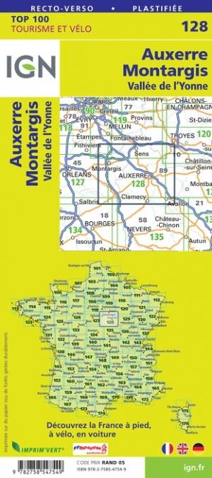 Carte TOP 100 n° 128 - Auxerre, Montargis & Vallée de l'Yonne | IGN carte pliée IGN 