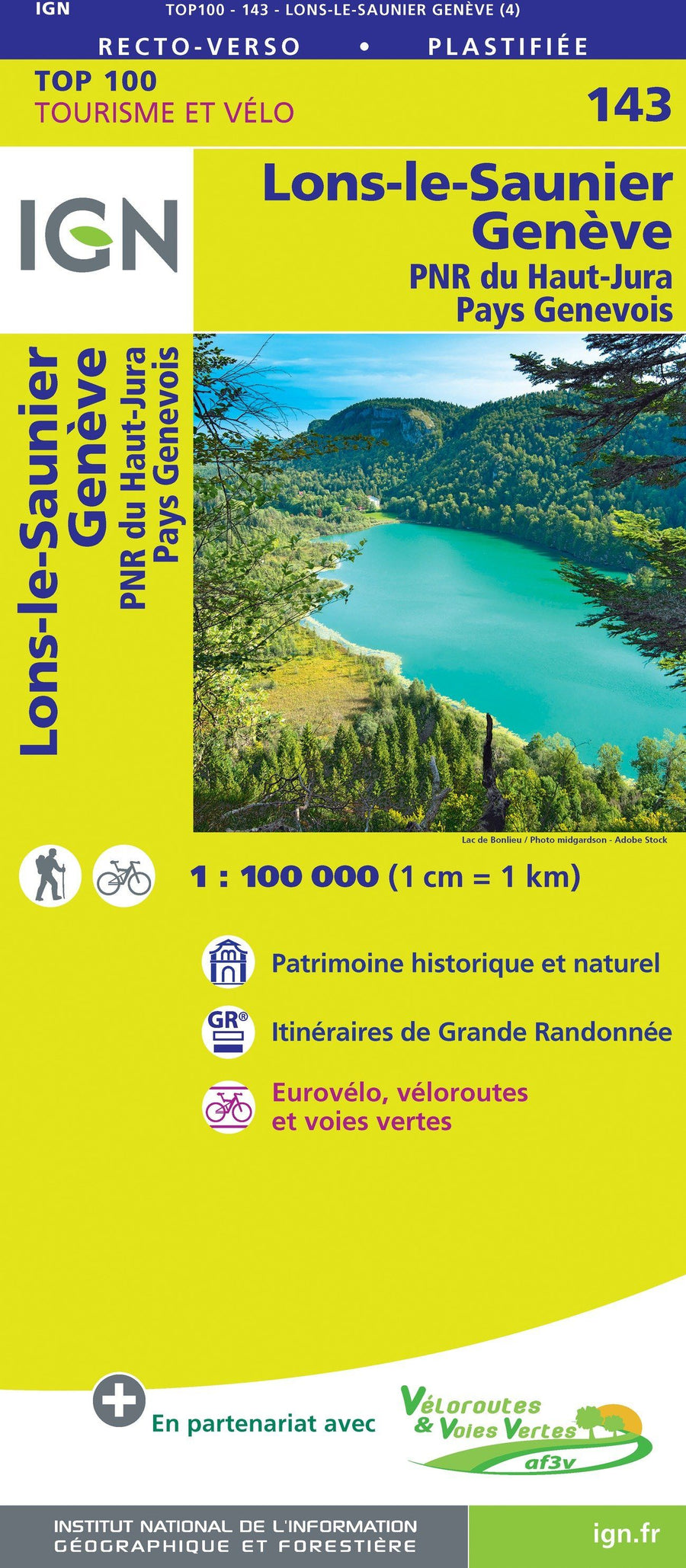 Carte TOP 100 n° 143 - Lons-le-Saunier, Genève & PNR du Haut Jura | IGN carte pliée IGN 