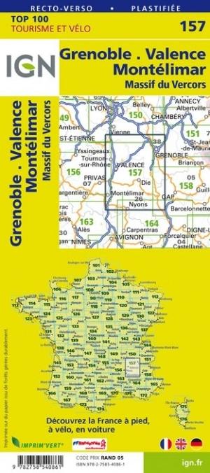Carte TOP 100 n° 157 - Grenoble, Valence, Montélimar & Vercors | IGN carte pliée IGN 