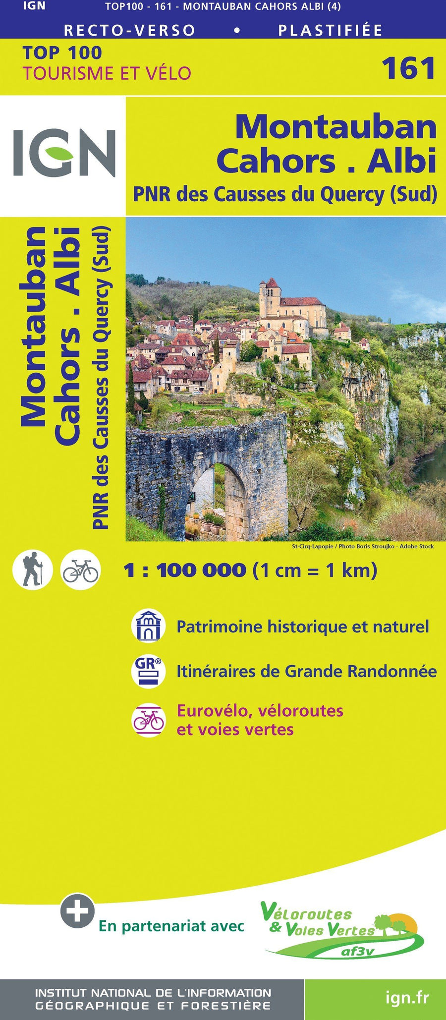 Carte TOP 100 n° 161 - Montauban, Cahors, Albi & PNR des Causses du Quercy (sud) | IGN carte pliée IGN 