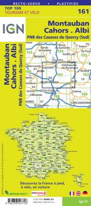Carte TOP 100 n° 161 - Montauban, Cahors, Albi & PNR des Causses du Quercy (sud) | IGN carte pliée IGN 