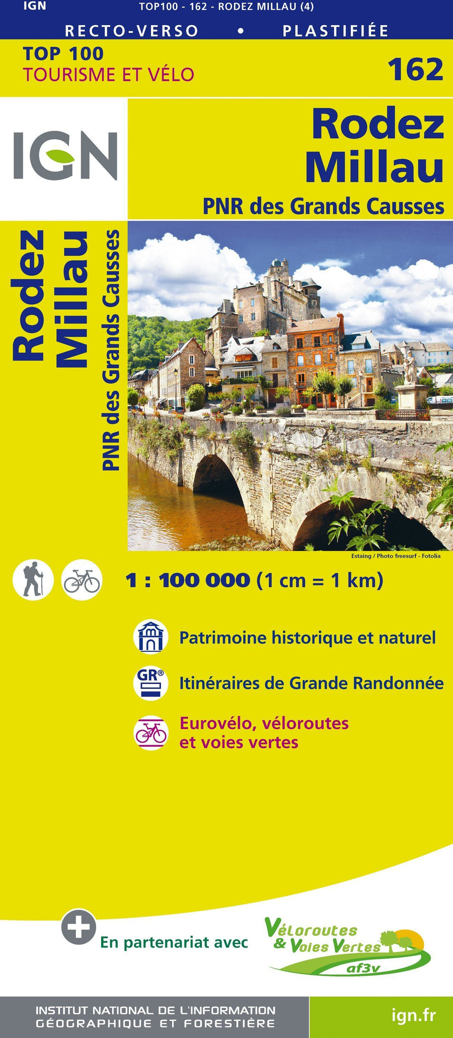 Carte TOP 100 n° 162 - Rodez, Millau & PNR des Grands Causses | IGN carte pliée IGN 