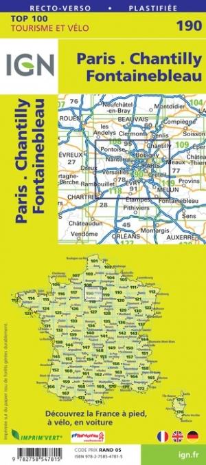 Carte TOP 100 n° 190 - Paris, Chantilly & Fontainebleau | IGN carte pliée IGN 