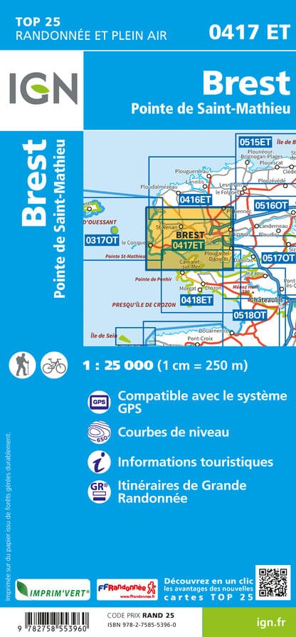 Carte TOP 25 n° 0417 ET - Brest & Pointe de Saint Mathieu | IGN carte pliée IGN 