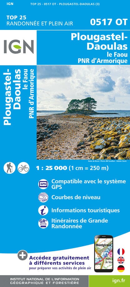 Carte TOP 25 n° 0517 OT - Plougastel-Daoulas, Le Faou & PNR Armorique | IGN carte pliée IGN 