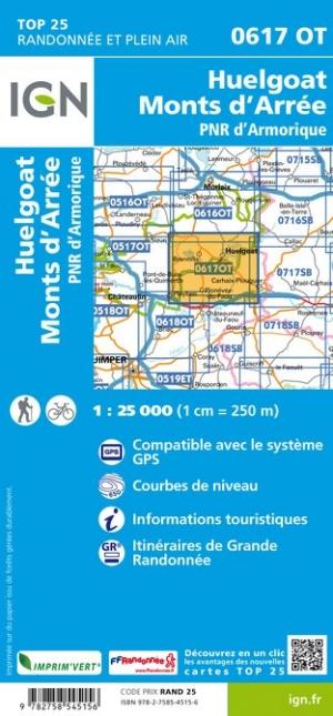 Carte TOP 25 n° 0617 OT - Huelgoat, Monts d'Arrée, PNR Armorique | IGN carte pliée IGN 