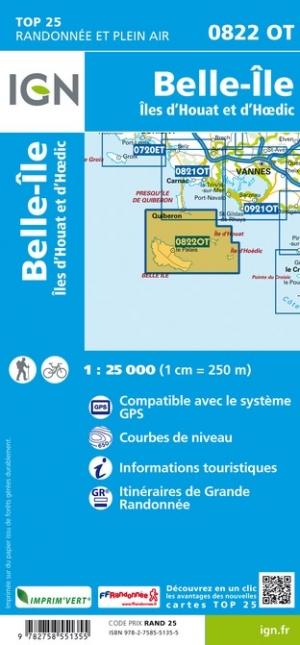 Carte TOP 25 n° 0822 OT - Belle-Ile, Ile d'Houat et d'Hoëdic | IGN carte pliée IGN 