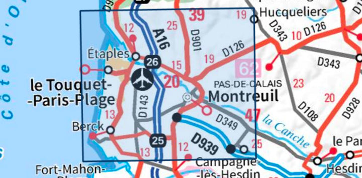 Carte TOP 25 n° 2105 ET - Le Touquet-Paris-Plage, Berck, Vallée de la Canche | IGN carte pliée IGN 