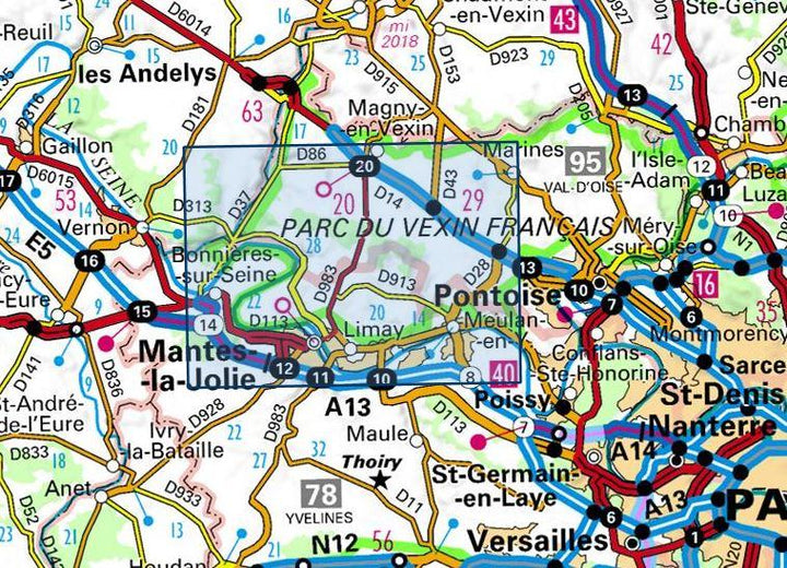 Carte TOP 25 n° 2113 ET - Mantes-la-Jolie, Boucles de la Seine, PNR du Vexin français | IGN carte pliée IGN 