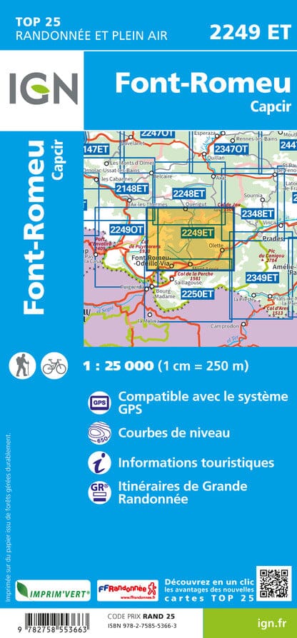 Carte TOP 25 n° 2249 ET - Font-Romeu & Capcir (Pyrénées) | IGN carte pliée IGN 