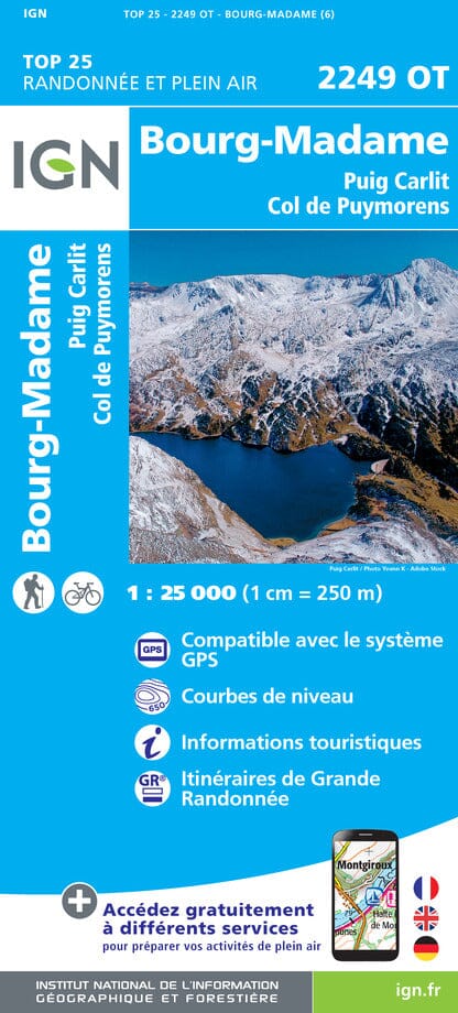 Carte TOP 25 n° 2249 OT - Bourg-Madame, Col de Puymorens & Pic Carlit (Pyrénées) | IGN carte pliée IGN 