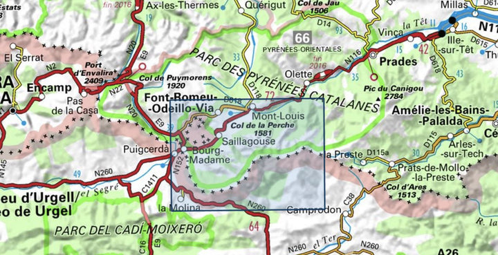 Carte TOP 25 n° 2250 ET - Bourg Madame, Mont-Louis & Col de la Perche | IGN - La Compagnie des Cartes